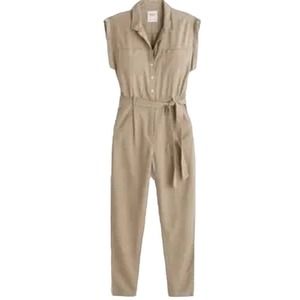 Abercrombie & Fitch Khaki Tan Belted Utility Short Sleeve Jumpsuit XLT NWOT